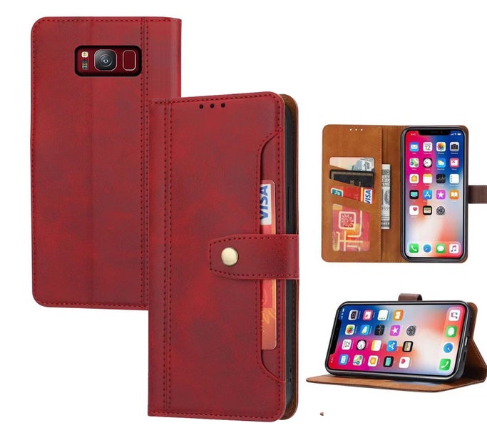 Galaxy S8 Plus pu leather wallet case front pocket magnetic closure wine Carousel 1