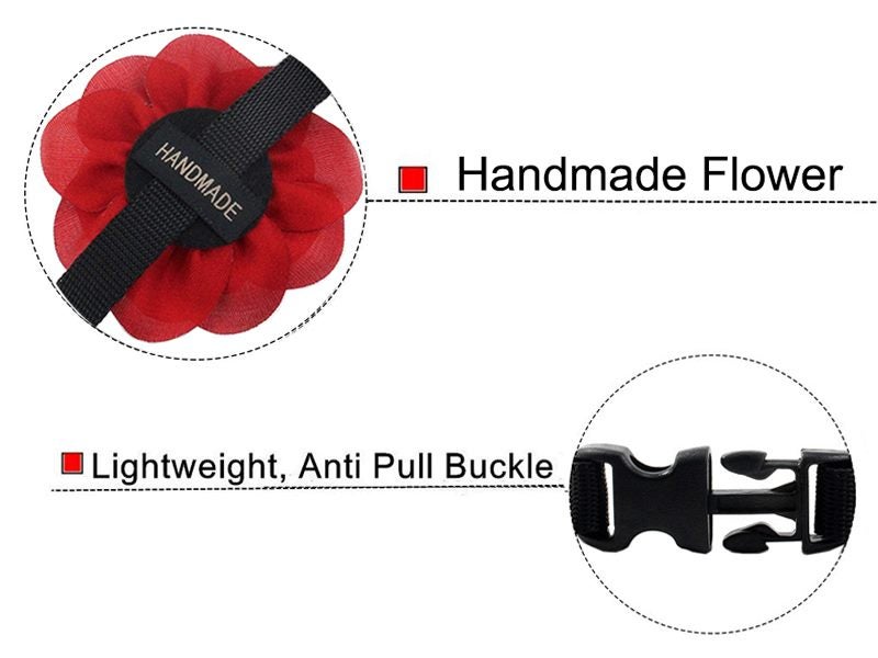 Adjustable Pet Collar for Cat Small Dog with Flower, Bead and Bell Red Carousel 3