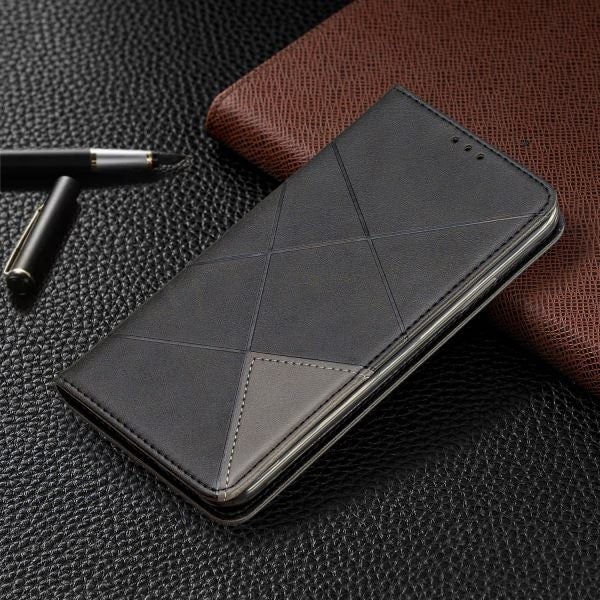 Iphone 15 pro max PU leather slim flip case patterned collage style charcoal Carousel 2