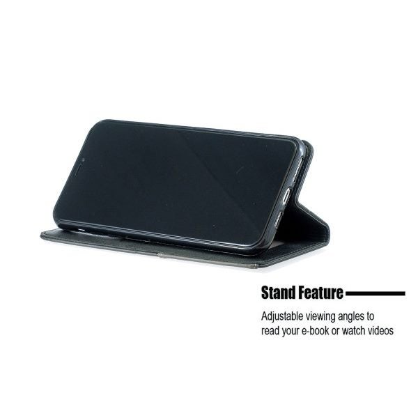 Iphone 15 pro max PU leather slim flip case patterned collage style charcoal Carousel 5