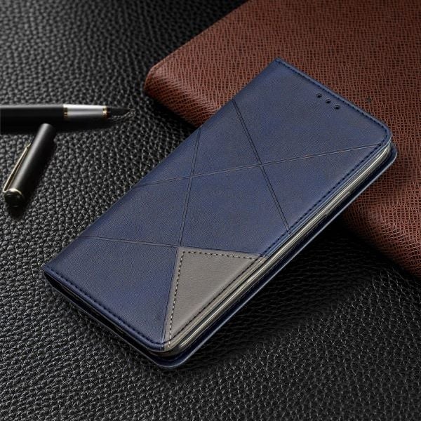 Huawei Y9 prime PU leather slim flip case patterned collage style navy Carousel 2