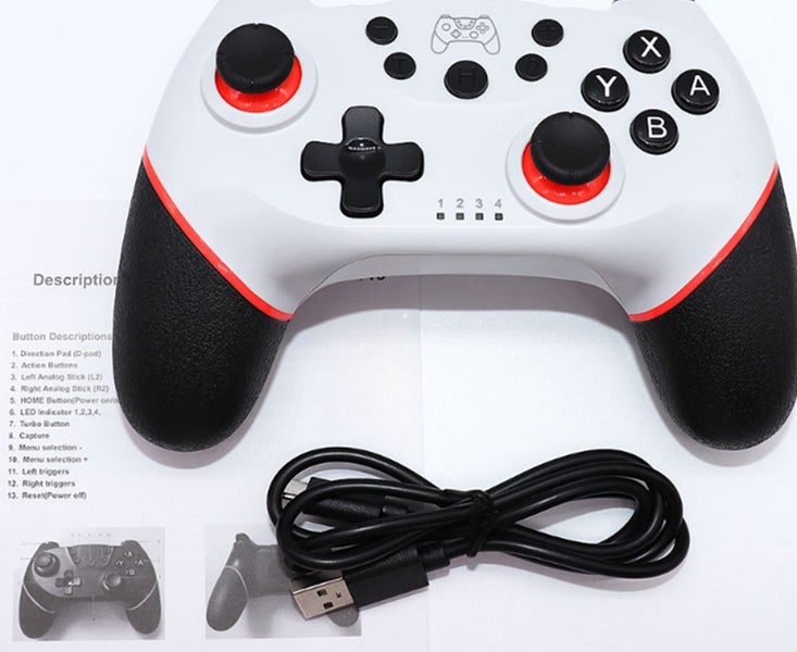Black and White Wireless Bluetooth 6 - axis Gamepad with NS Switch Pro Carousel 2