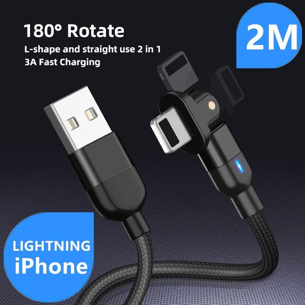 Fast Charger USB Data Cable 180 Degree Spinning Head L-Shape iPhone / ISO - 2M Carousel 1