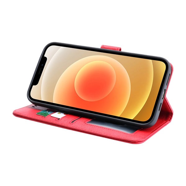 Vivo X60 pro full grain finish pu leather wallet case card & stand red Carousel 5