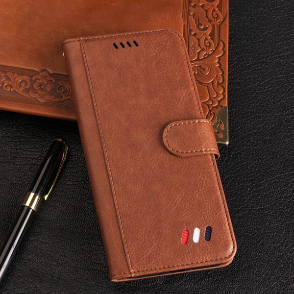 Oppo Reno8 5G full grain finish pu leather wallet case card & stand brown Carousel 2