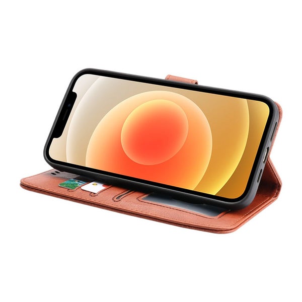 Oppo Reno8 5G full grain finish pu leather wallet case card & stand brown Carousel 5