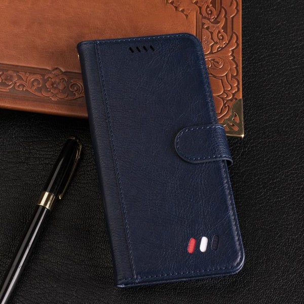 Oppo Reno2 Z full grain finish pu leather wallet case card & stand navy Carousel 2