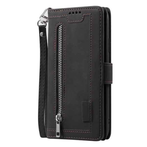 Galaxy A30 all in one Suede wallet case front zip pocket lanyard black Carousel 2