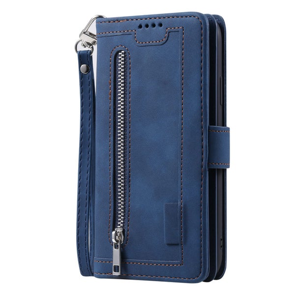 Redmi 10 all in one Suede wallet case front zip pocket lanyard navy Carousel 2
