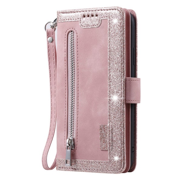 Samsung galaxy a33 5g all in one Suede wallet case front zip lanyard rose gold Carousel 2