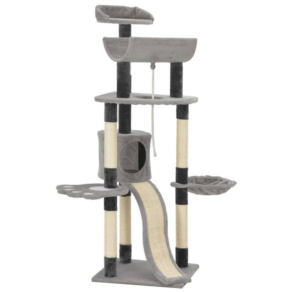 vidaXL Cat Tree with Sisal Scratching Posts Grey 145 cm Carousel 1