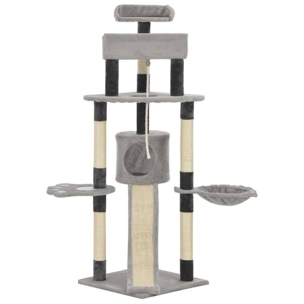 vidaXL Cat Tree with Sisal Scratching Posts Grey 145 cm Carousel 2
