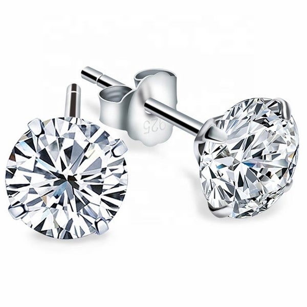 925 Sterling Silver CZ Diamonds Stud Earrings "Liberty" (7mm) Carousel 1