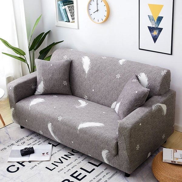 Couch Cover 3 Seater Sofa Couch Cover 190-230cm Grey with white Feather pattern Carousel 1