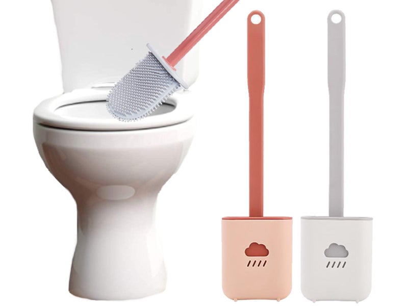 2X Soft TPR Toilet Brush with Holder Home Bedroom Cleaning Tools Cloud Grey Pink Carousel 1