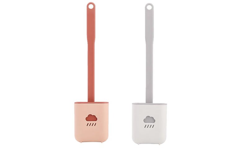 2X Soft TPR Toilet Brush with Holder Home Bedroom Cleaning Tools Cloud Grey Pink Carousel 2
