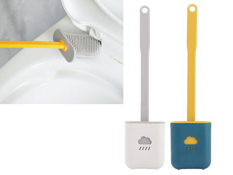 2X Soft TPR Toilet Brush with Holder Home Bedroom Cleaning Tools Cloud Blue Grey Carousel 1