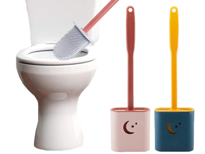 2X Soft TPR Toilet Brush with Holder Home Bedroom Cleaning Tools Moon Blue Pink Carousel 1