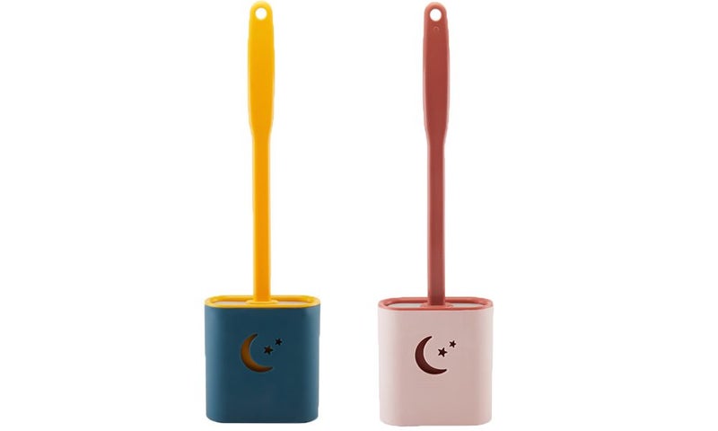 2X Soft TPR Toilet Brush with Holder Home Bedroom Cleaning Tools Moon Blue Pink Carousel 2