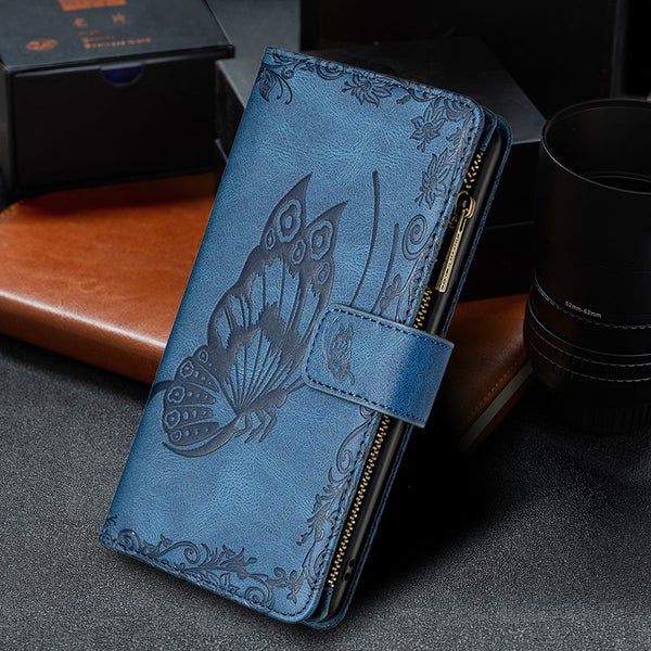 Nokia 2.2 suede wallet butterfly emobssed 9 card zip pocket navy Carousel 2