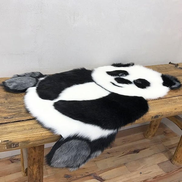 Panda Print Rug Faux Fur Area Rug Cowhide Animal Mat Cute Carpet 35.4"x47.2" Carousel 5