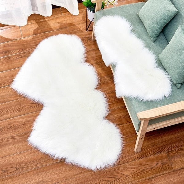 Shaggy Rug Double Heart Shape Rug Fluffy Imitation Wool Home Decor Carpet Mat Carousel 2