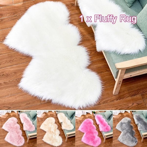 Shaggy Rug Double Heart Shape Rug Fluffy Imitation Wool Home Decor Carpet Mat Carousel 1