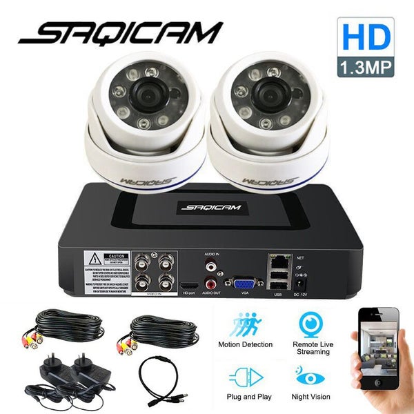 Saqicam 4CH Security DVR 2PCS 1.3MP Indoor Dome Cameras CCTV Package DIY Kit Carousel 1