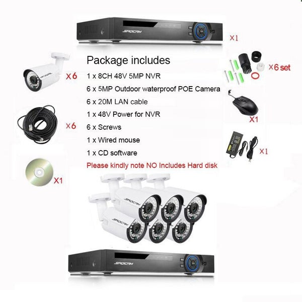 Saqicam H.265 8CH 5MP POE NVR CCTV Package DIY Kit IR Outdoor Audio IP Camera Carousel 9