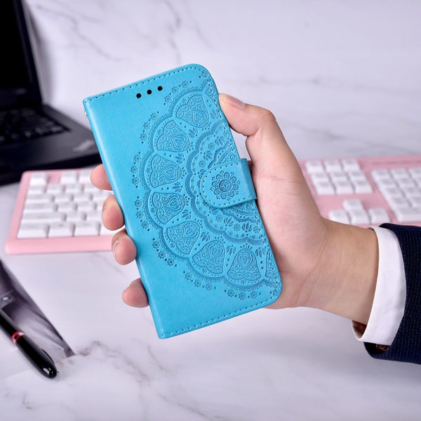Samsung Galaxy a34 5g embossed PU leather wallet case mandala totem blue Carousel 2