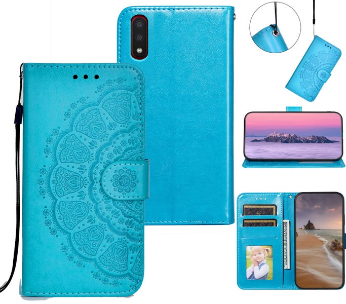 Galaxy a01 embossed PU leather wallet case mandala totem blue Carousel 1