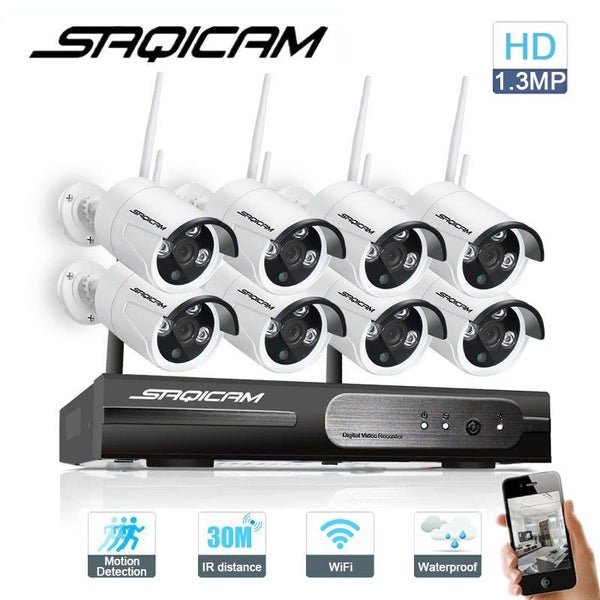 Saqicam 8CH HD Wireless NVR CCTV System 1.3MP Outdoor IR Night Vision Camera Carousel 1
