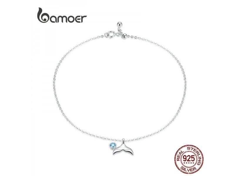 Bamoer Blue Ocean Mermaid Ankle Bracelet 925 Sterling Silver Fish Tail Foot Carousel 1