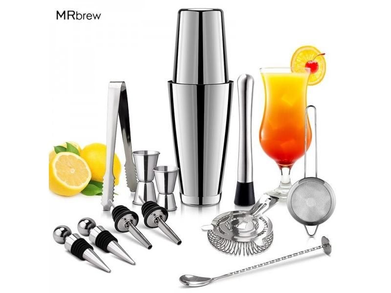 13Pcs/Set Stainless Steel Cocktail Shaker Ice Tong Mixer Drink Boston Bartender Carousel 1