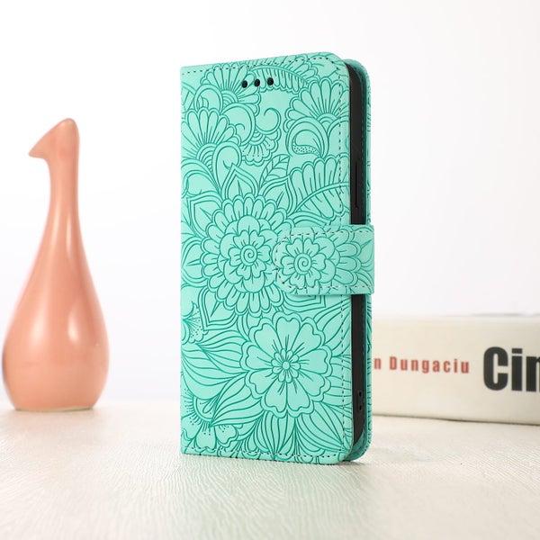 Moto G5S embossed PU leather wallet case floral green Carousel 2