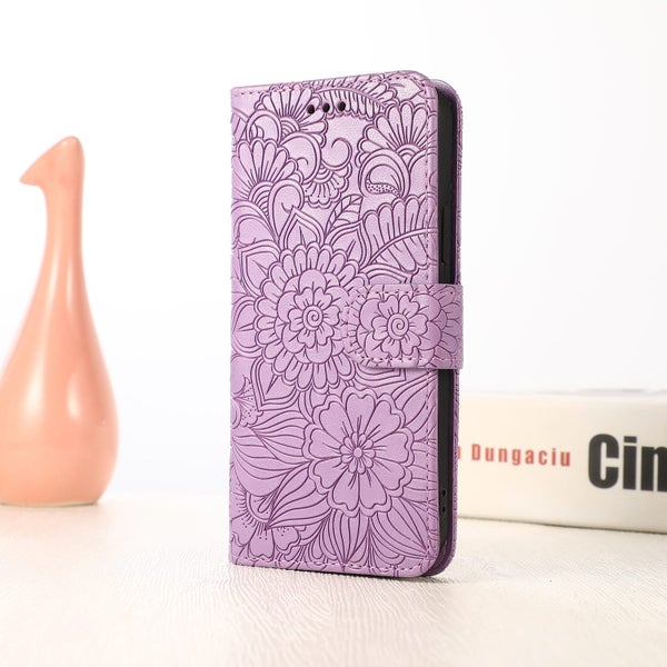Galaxy A70 embossed PU leather wallet case floral purple Carousel 2