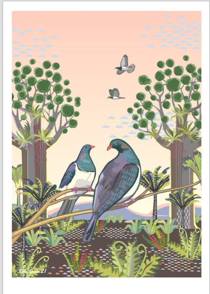 Kereru and Kauri Art Deco Print Carousel 1