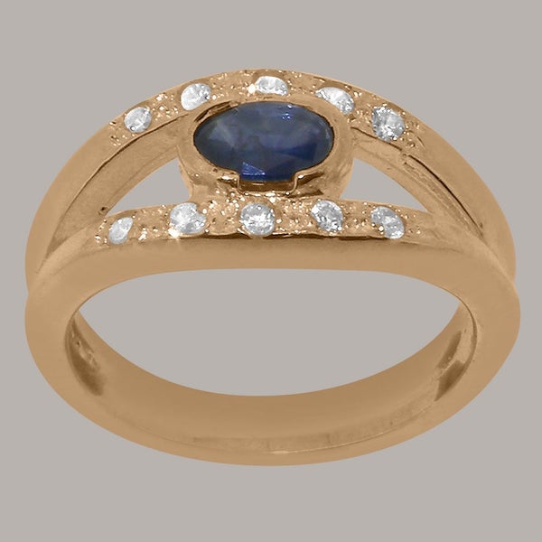 Rose Gold Sapphire & Cubic Zirconia Womens Band Ring - Full 14k UK Hallmark Carousel 1