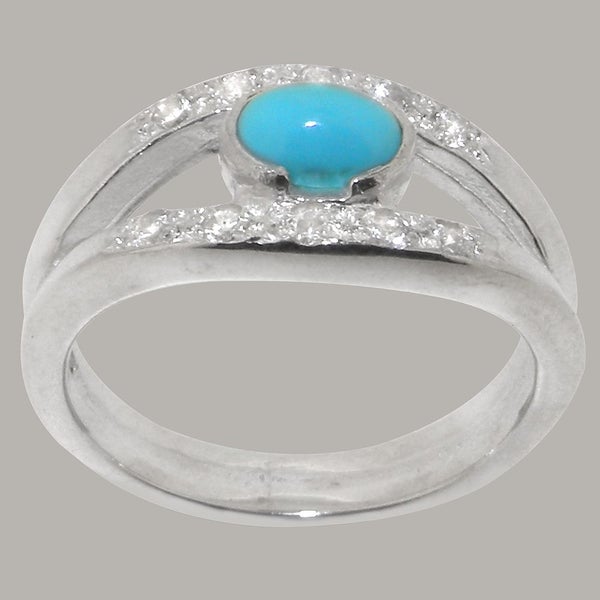 White Gold Natural Turquoise & Diamond Womens Band Ring - Full 14k UK Hallmark Carousel 1