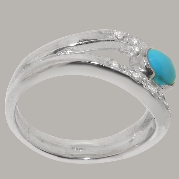 White Gold Natural Turquoise & Diamond Womens Band Ring - Full 14k UK Hallmark Carousel 2