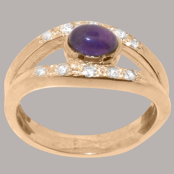 Rose Gold Amethyst & Cubic Zirconia Womens Band Ring - Full 14k UK Hallmark Carousel 1