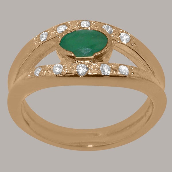 Rose Gold Natural Emerald & Diamond Womens Band Ring - Full 18k UK Hallmark Carousel 1