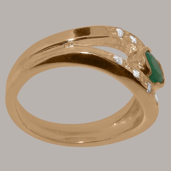 Rose Gold Natural Emerald & Diamond Womens Band Ring - Full 18k UK Hallmark Carousel 2