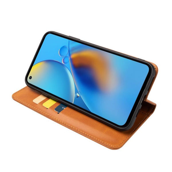 Oppo A54 5G PU leather slim flip case concealed magnet tan Carousel 5