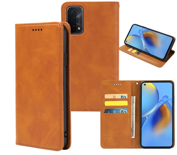 Oppo A54 5G PU leather slim flip case concealed magnet tan Carousel 1