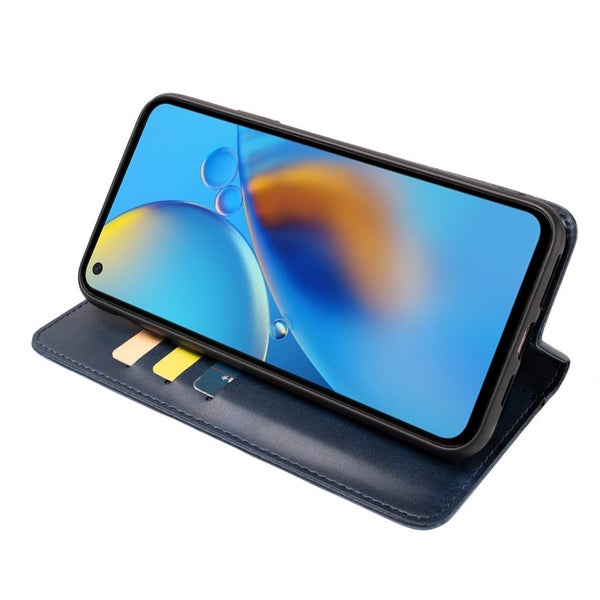 Redmi K50 PU leather slim flip case concealed magnet navy Carousel 5