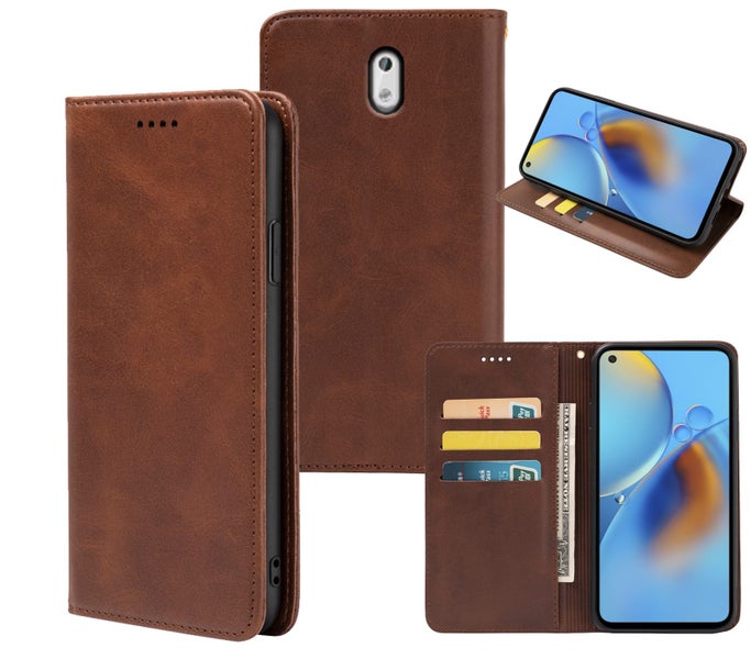 Nokia 3 PU leather slim flip case concealed magnet brown Carousel 1