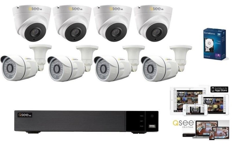 CCTV QSEE 8 Channel 1TB Full HD Surveillance System 1080p Bullet Dome Cameras Carousel 1