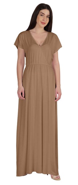 Inkmeso Wrap Style Jersey Maxi Dress Gathered Waist Summer Casual Classic Long Carousel 1