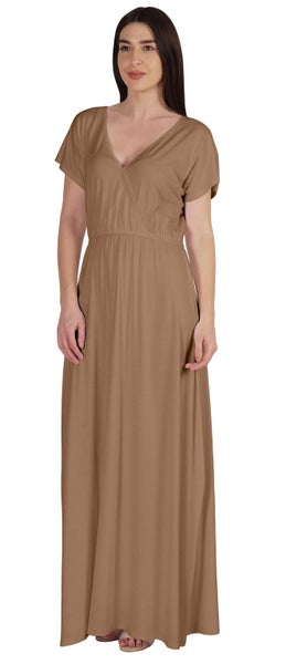 Inkmeso Wrap Style Jersey Maxi Dress Gathered Waist Summer Casual Classic Long Carousel 2